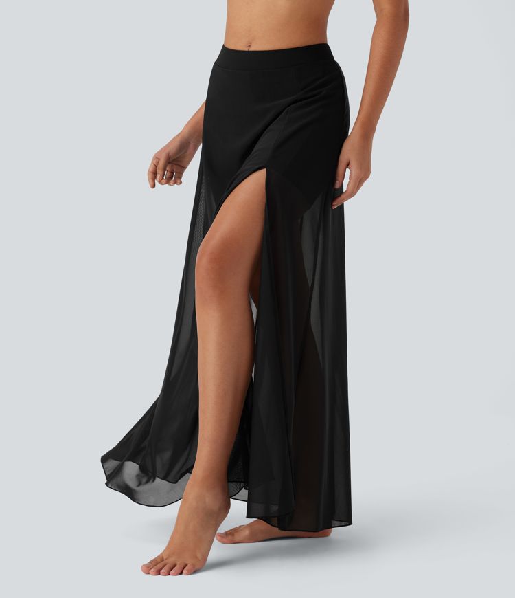 Srednje visoko 2-v-1 maxi plesno krilo z žepom