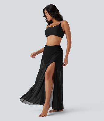 Srednje visoko 2-v-1 maxi plesno krilo z žepom