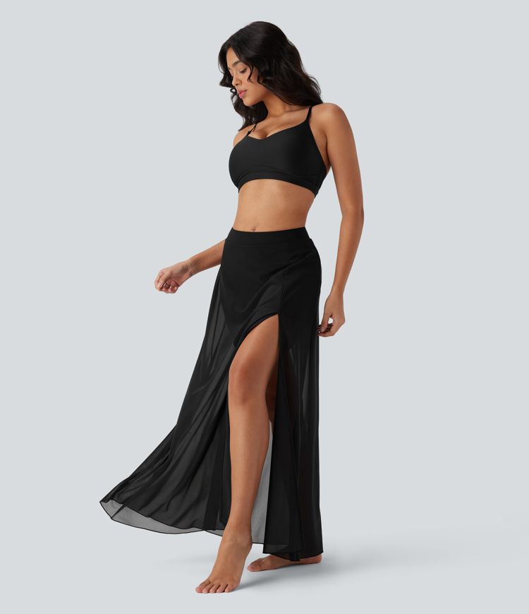 Srednje visoko 2-v-1 maxi plesno krilo z žepom