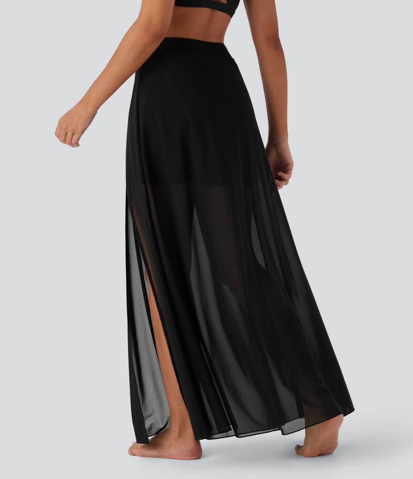 Srednje visoko 2-v-1 maxi plesno krilo z žepom