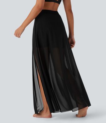 Srednje visoko 2-v-1 maxi plesno krilo z žepom