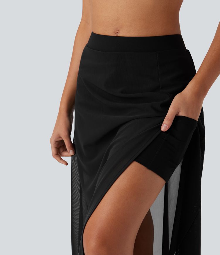 Srednje visoko 2-v-1 maxi plesno krilo z žepom