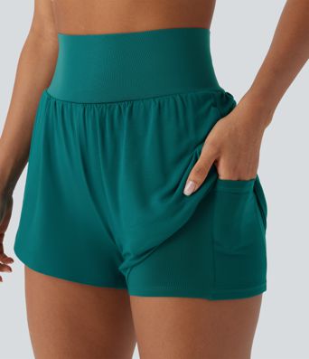 Short de yoga taille haute 2 en 1 de 3 pouces avec poches