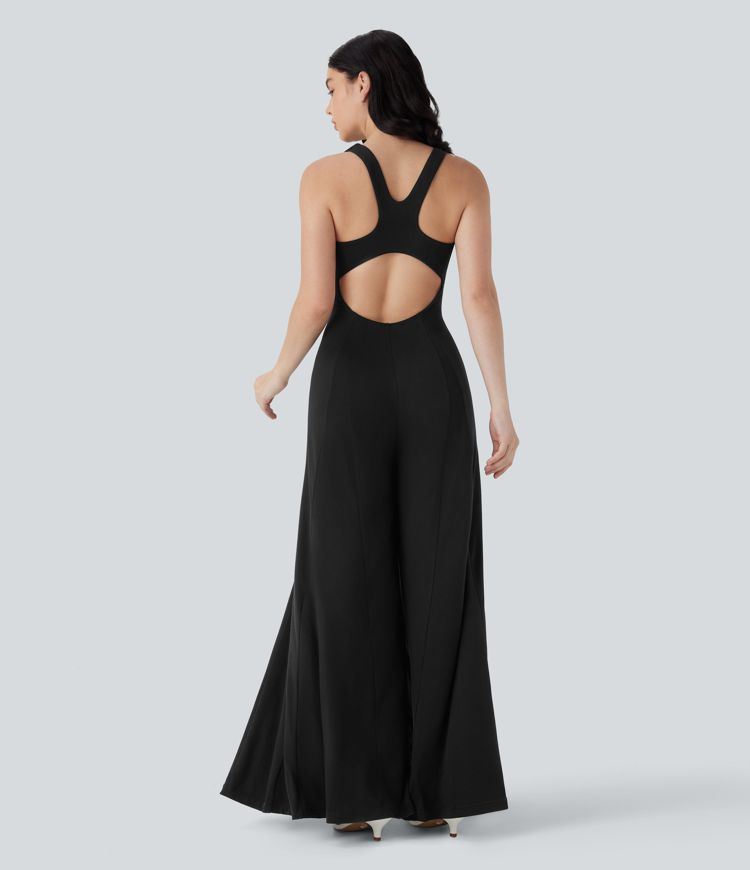 Cut Out Sleeveless Wide Leg Flowy Jumpsuit