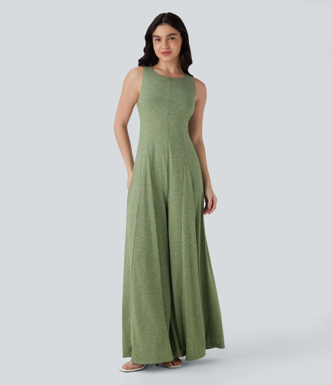 Cut Out Backless Sleeveless Wide Leg Resort Flowy Jumpsuit