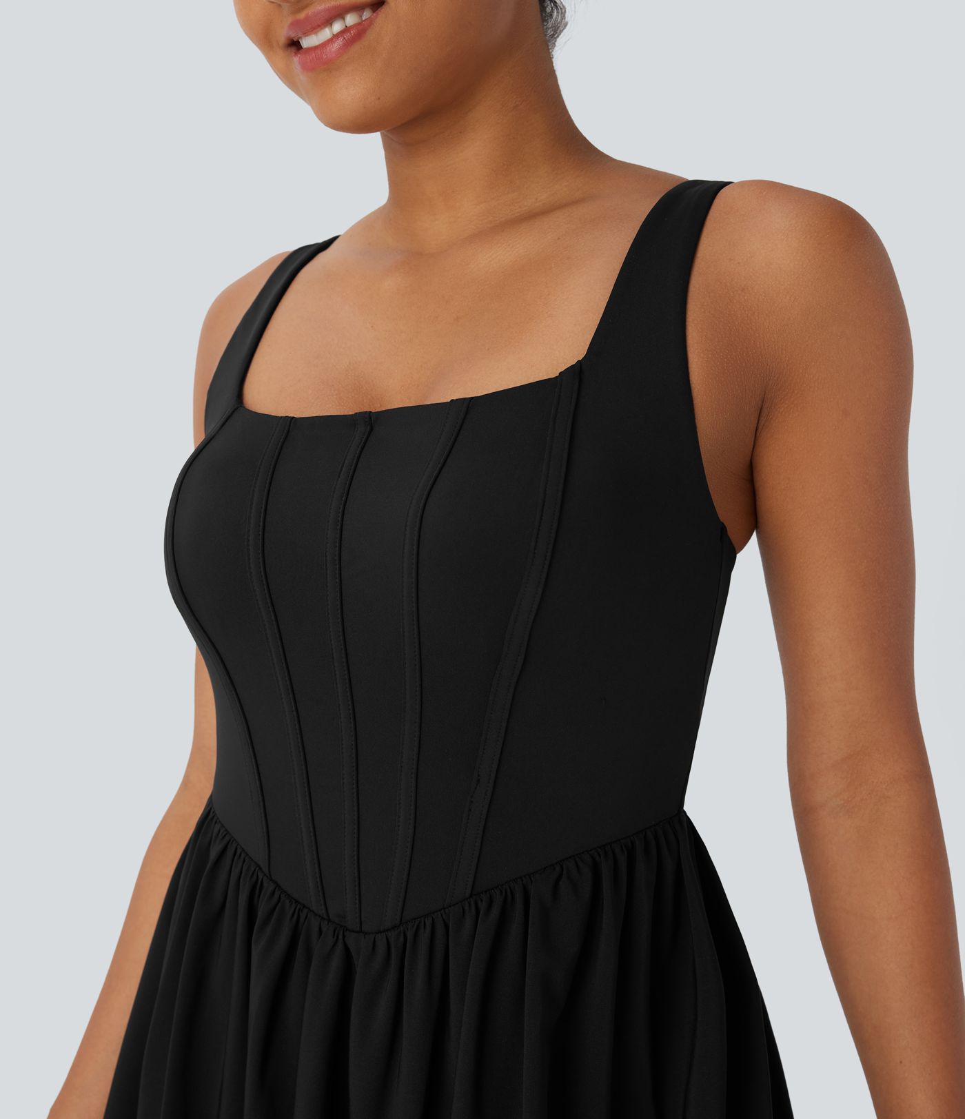 Breezeful™ Square Neck Corset Style 2-in-1 Quick Dry Mini Dress with Pocket D-F Cups