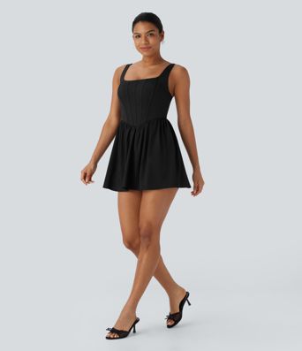 Breezeful™ Square Neck Corset Style 2-in-1 Quick Dry Mini Dress with Pocket D-F Cups