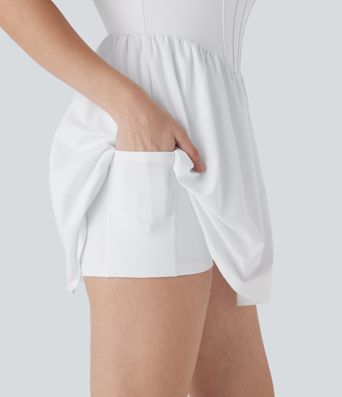 Breezeful™ Square Neck Corset Style 2-in-1 Quick Dry Mini Dress with Pocket D-F Cups