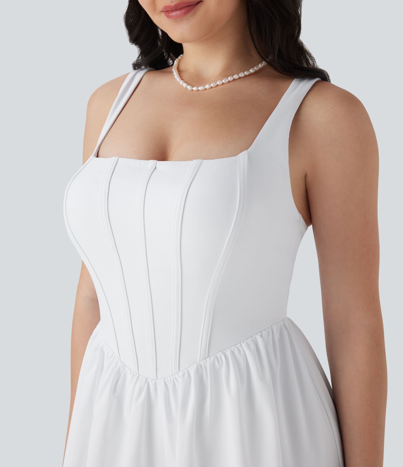 Breezeful™ Square Neck Corset Style 2-in-1 Quick Dry Mini Dress with Pocket D-F Cups