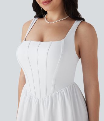Breezeful™ Square Neck Corset Style 2-in-1 Quick Dry Mini Dress with Pocket D-F Cups