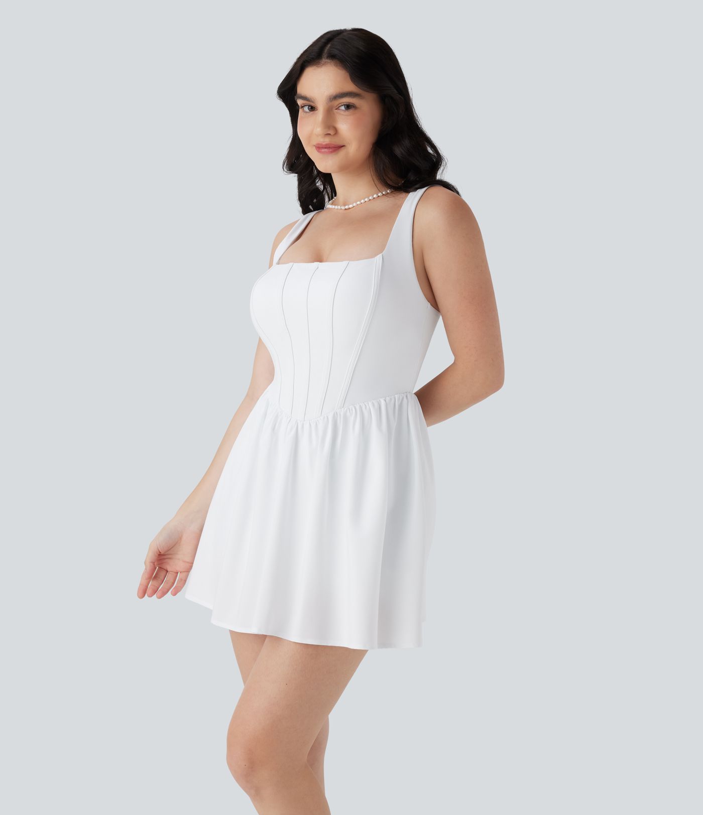 Breezeful™ Square Neck Corset Style 2-in-1 Quick Dry Mini Dress with Pocket D-F Cups