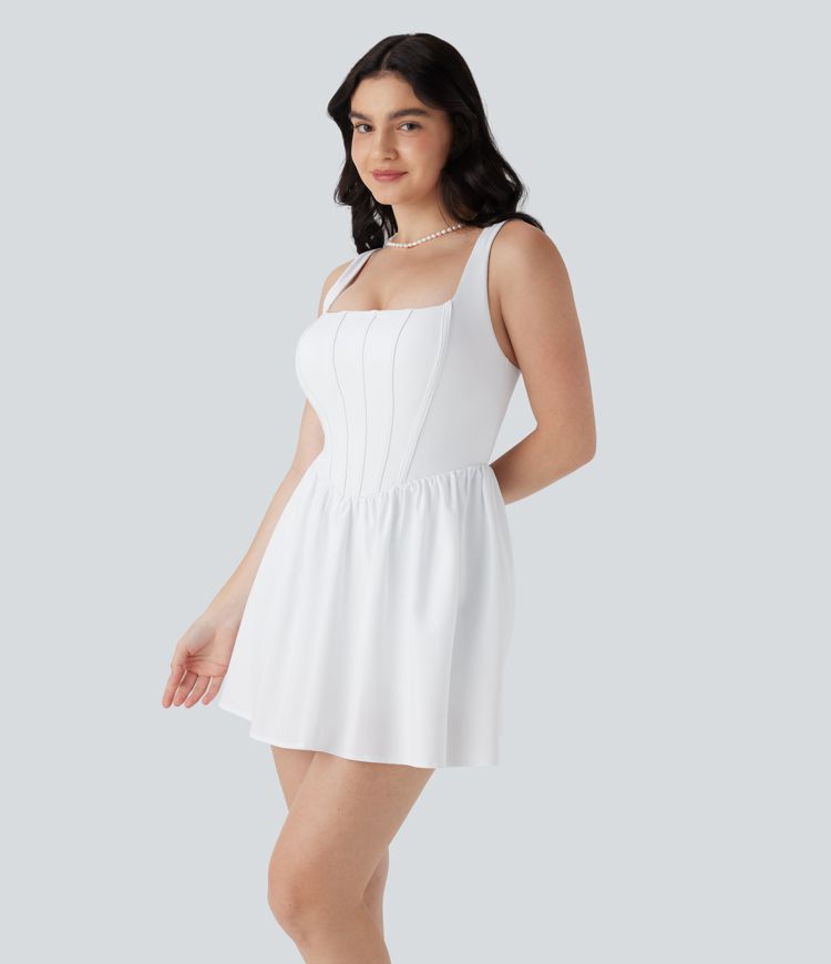 Breezeful™ Square Neck Corset Style 2-in-1 Quick Dry Mini Dress with Pocket D-F Cups