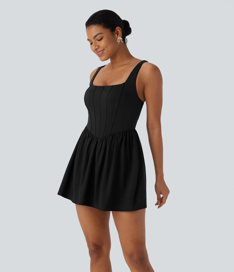 Breezeful™ Square Neck Corset Style 2-in-1 Quick Dry Mini Dress with Pocket D-F Cups