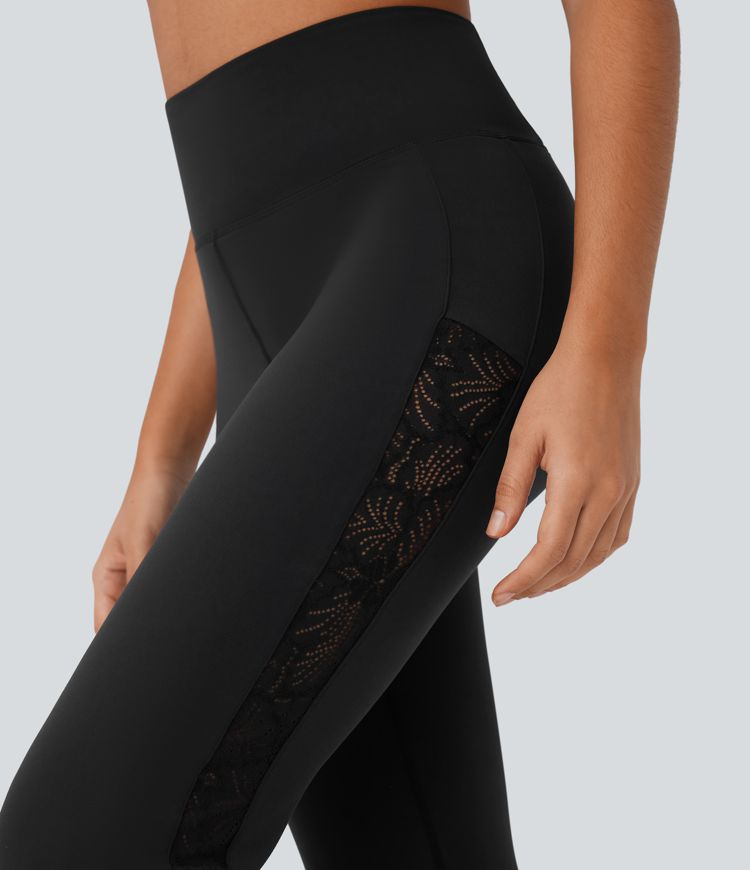 SoftlyZero™ High Waisted Contrast Lace Yoga Bootcut Leggings with Pocket-UPF50+