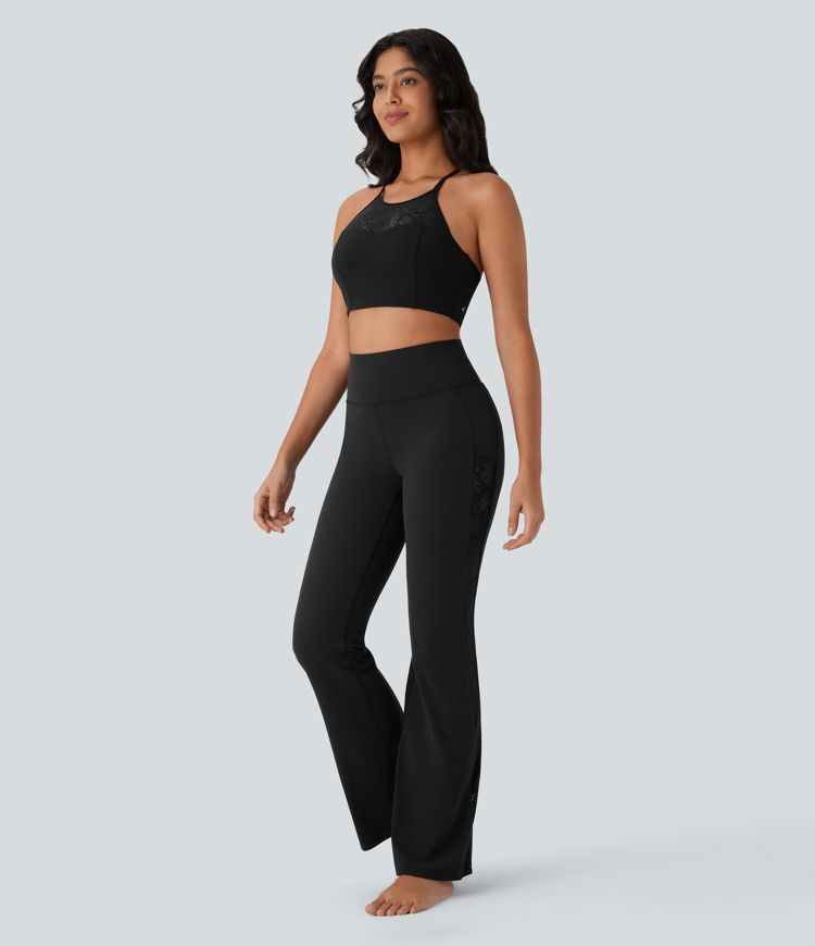 SoftlyZero™ High Waisted Contrast Lace Yoga Bootcut Leggings with Pocket-UPF50+