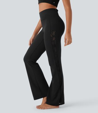 SoftlyZero™ High Waisted Contrast Lace Yoga Bootcut Leggings with Pocket-UPF50+