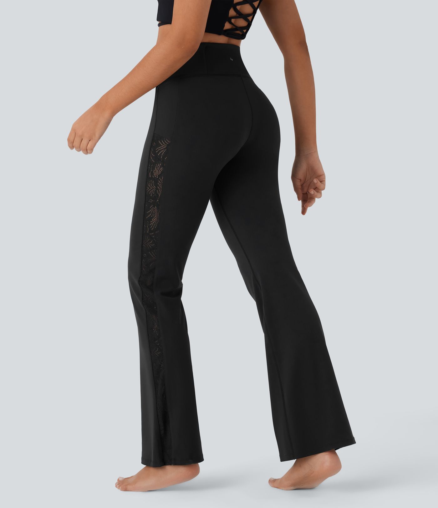 Pantalon bootcut de yoga Softlyzero™ taille haute avec dentelle contrastante et poche - UPF50+