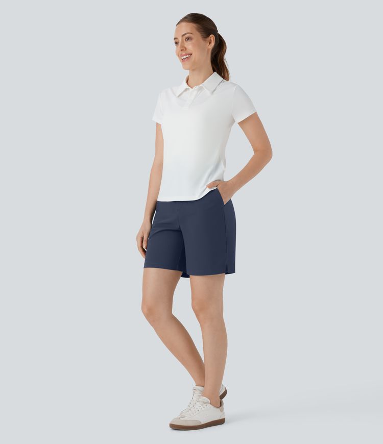 High Waisted Multiple Pockets Quick Dry Golf Bermuda Shorts-Golf Tee Pocket-UPF40+