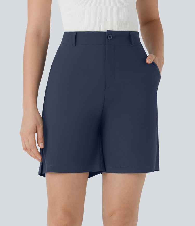 High Waisted Multiple Pockets Quick Dry Golf Bermuda Shorts-Golf Tee Pocket-UPF40+