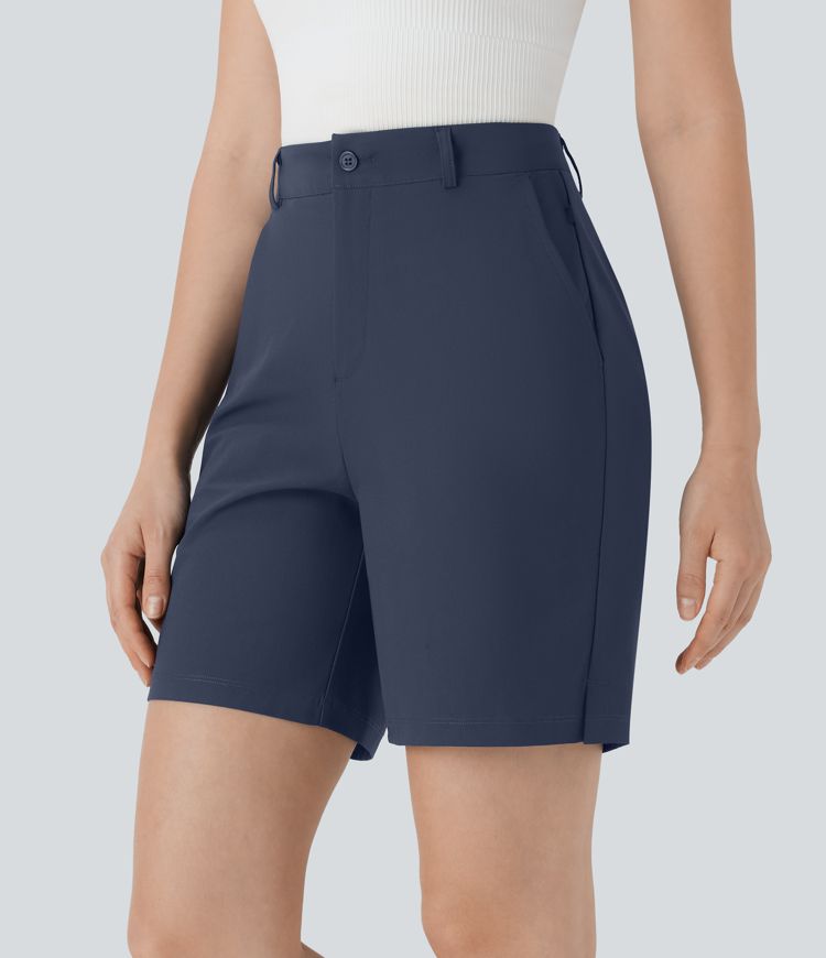 High Waisted Multiple Pockets Quick Dry Golf Bermuda Shorts-Golf Tee Pocket-UPF40+