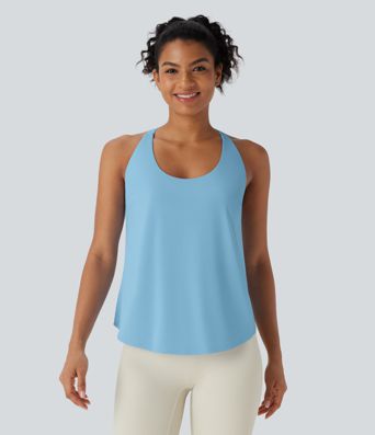 U Neck Curved Hem Cool Touch Yoga Tank Top-UPF50+