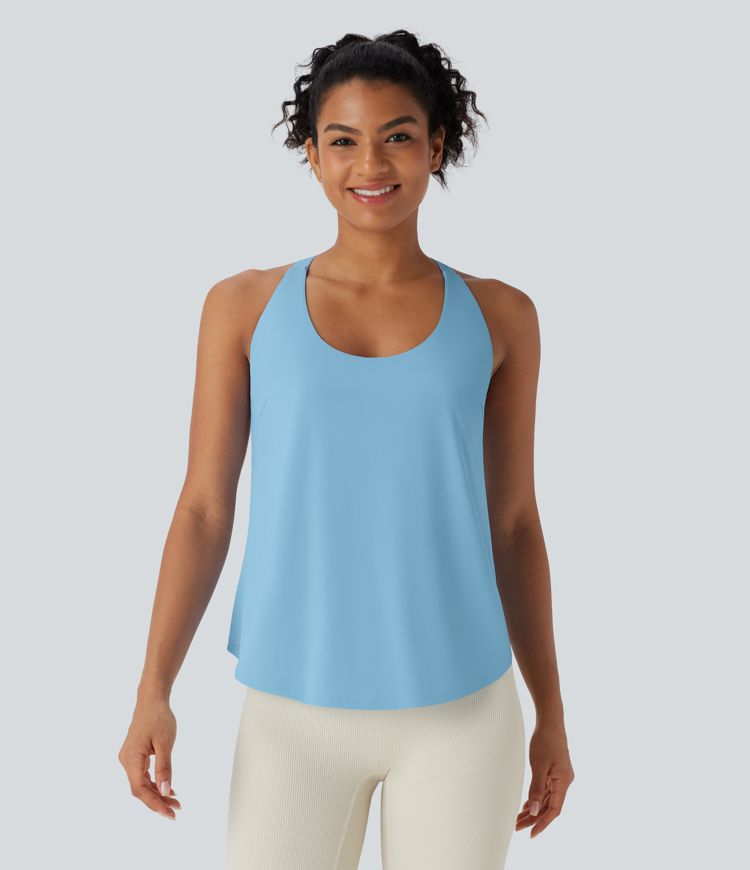 U Neck Backless Crisscross Curved Hem Cool Touch Yoga Tank Top