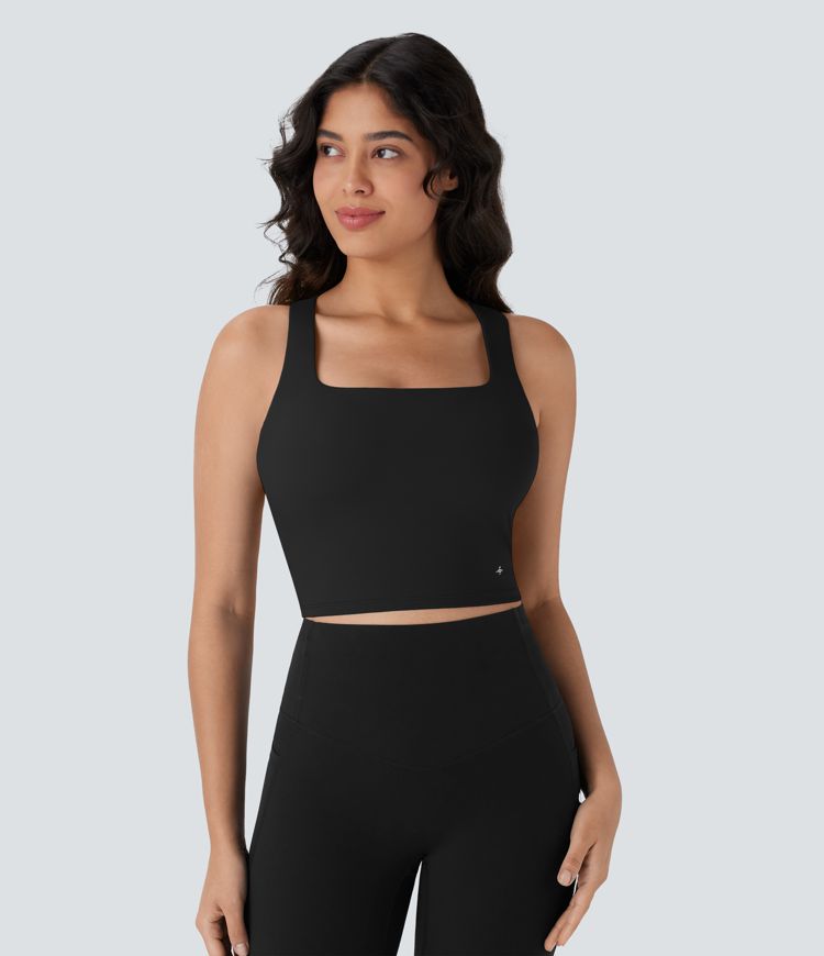Softlyzero™ Airy Square Neck Backless Crisscross Cropped Cool Touch Yoga Tank Top-UPF50+-D/DD/DDD/F Cups