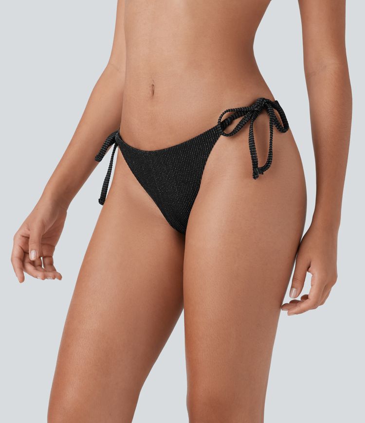Geripptes Bikini-Höschen mit niedrigem Bund und seitlicher Schnürung