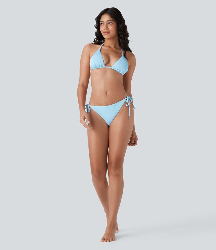 Ribbed Low Rise Tie Side Bikini Bottom Swimsuit