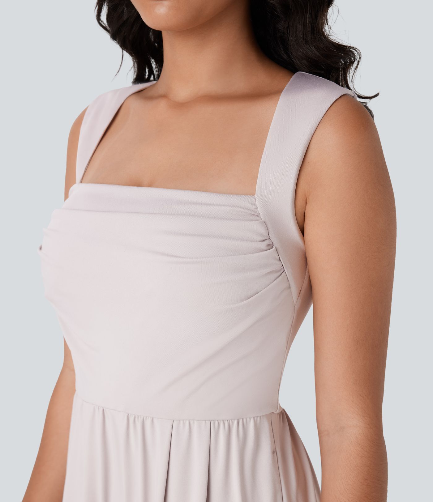 Square Neck Sleeveless Ruched Side Pocket Bridesmaid and Wedding Guest Jumpsuit