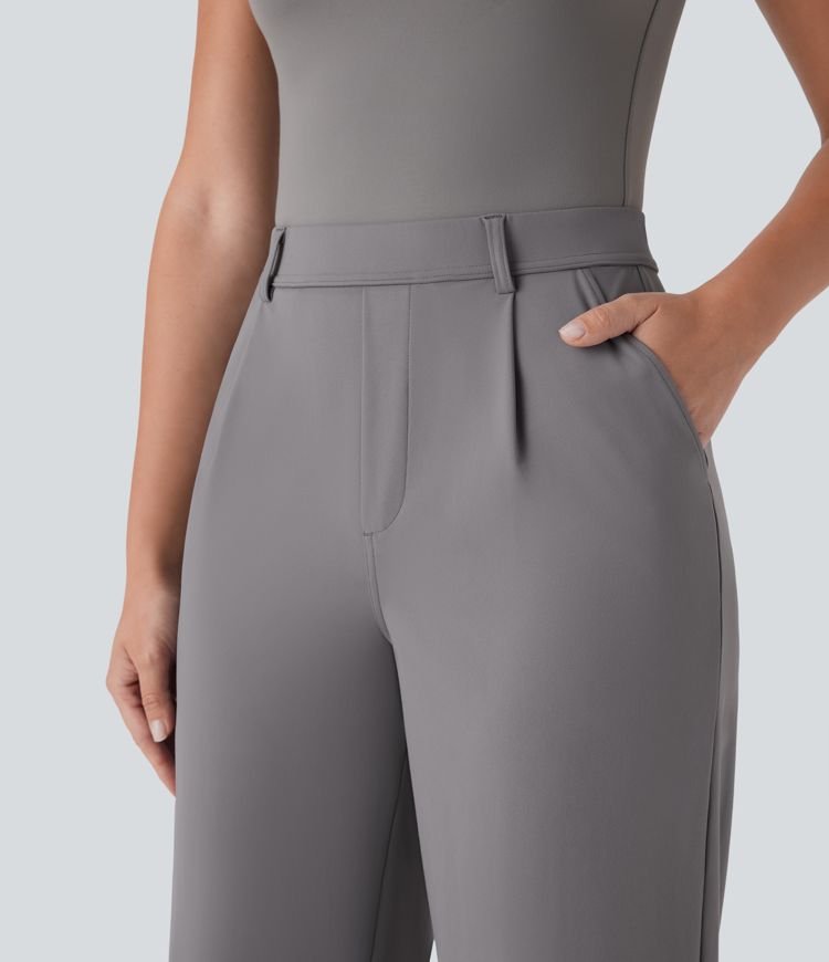  High Waisted Side Pocket Straight Leg Capri Work Pants