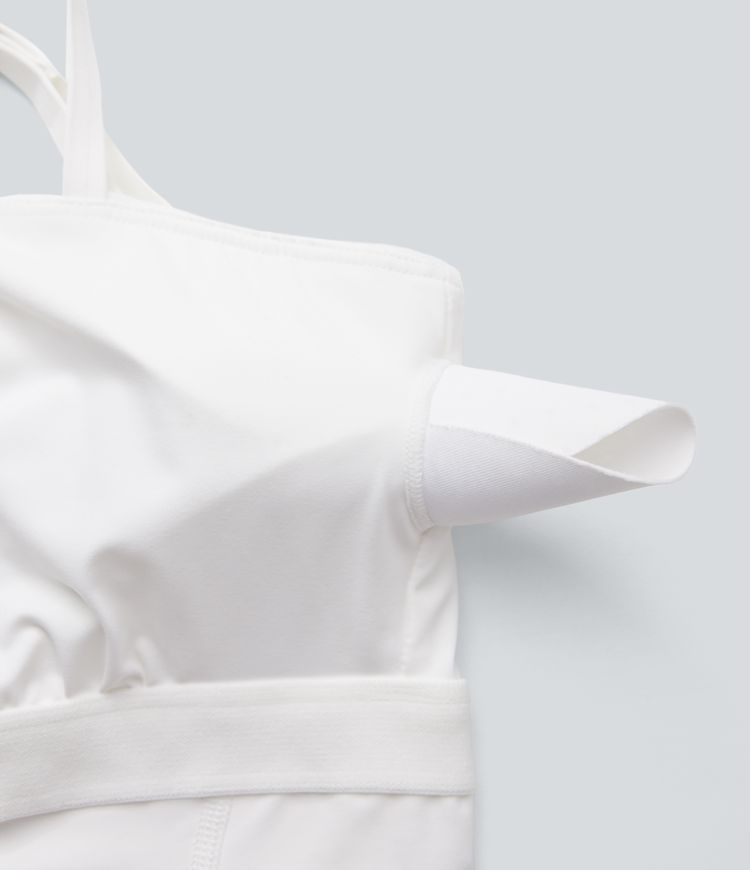 Rückenfreies 2-in-1 Partykleid mit Seitentaschen, überkreuzten Trägern, kontrastierendem Netzstoff und asymmetrischem Saum