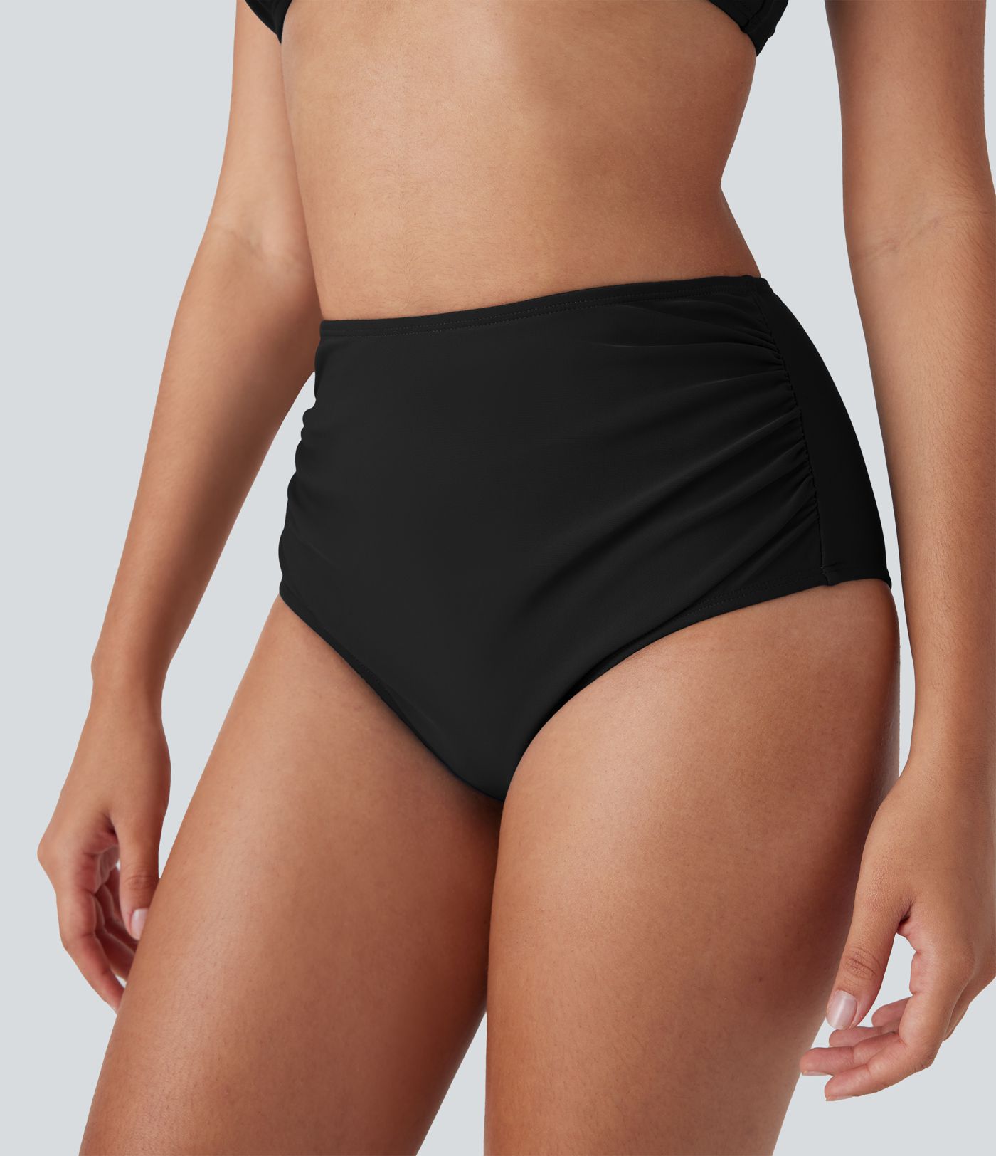 Hoch geschnittene Bauchkontrolle Geraffter Bikini-Slip Badeanzug