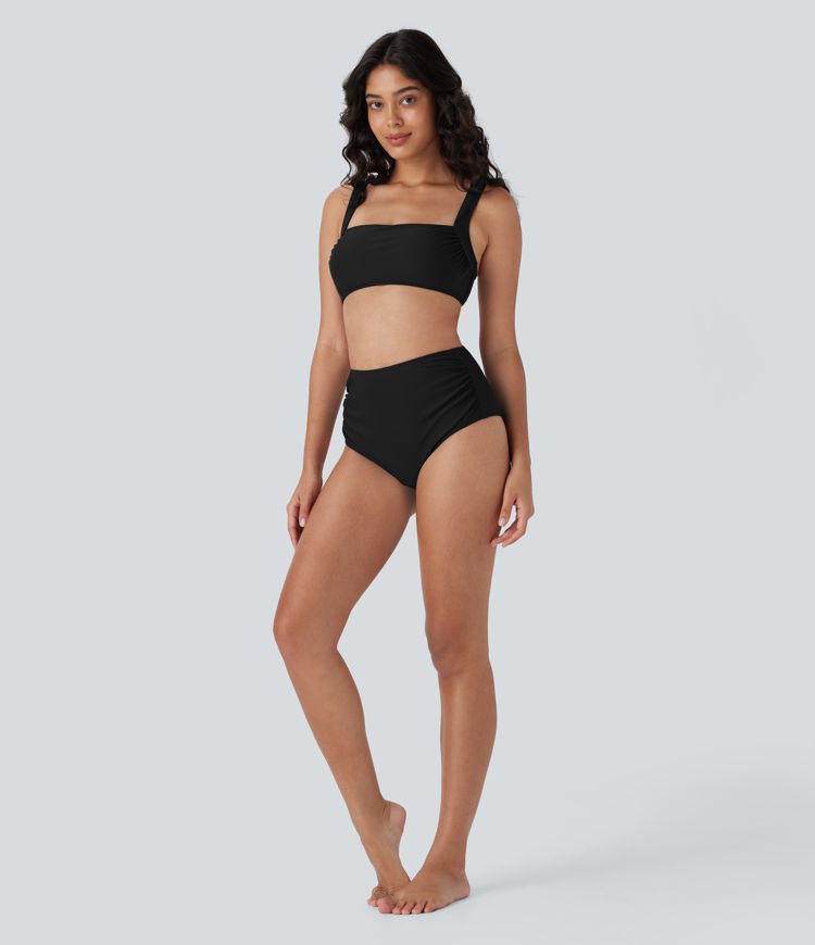 High Waisted Tummy Control Ruched Bikini Bottom Swimsuit