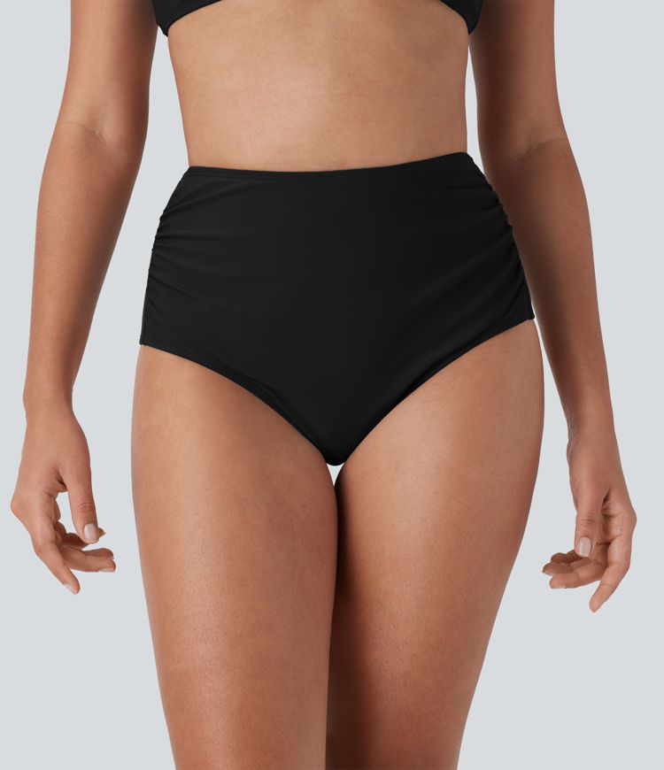 High Waisted Tummy Control Ruched Bikini Bottom Swimsuit