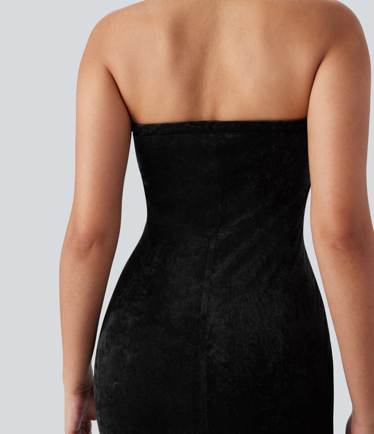 Tube Tie Front Bodycon Mermaid Velvet Mesh Maxi Resort Dress