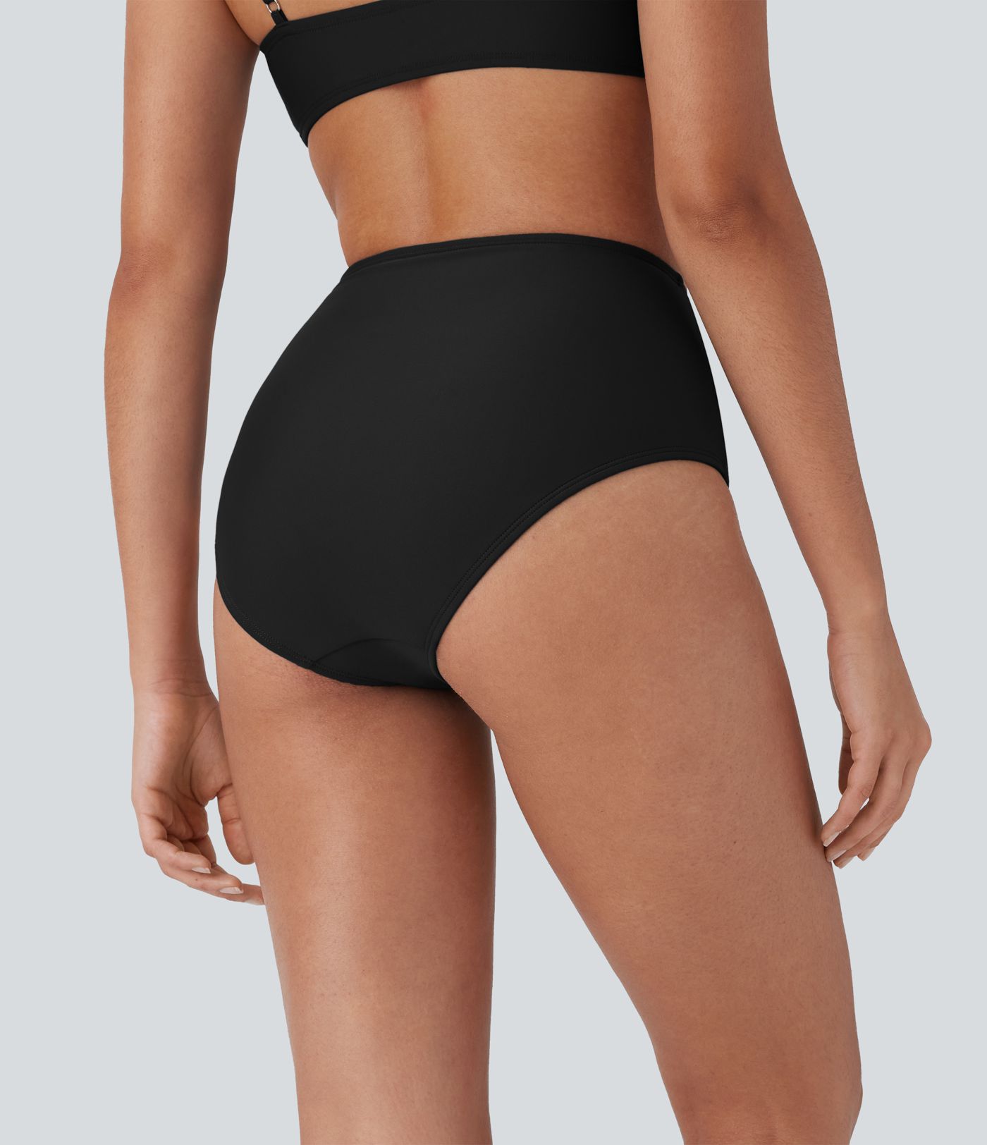 Hoch geschnittene Bauchkontrolle Geraffter Bikini-Slip Badeanzug