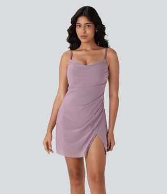 Gerafftes Mesh-Overlay Mini-Schlüpferkleid