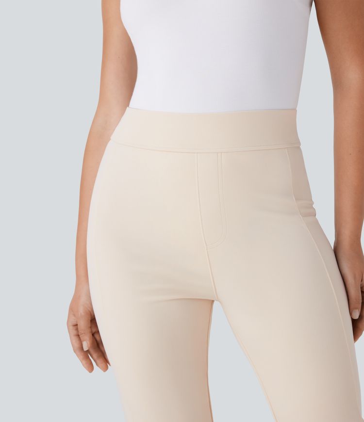 High Waisted Rolled Hem Skinny Tapered Ankle Length Casual Pants