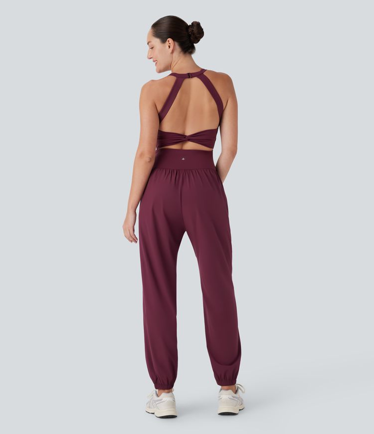Breezeful™ U Neck Cu Out Tummy Control Pocket Quick Dry Yoga Jumpsuit