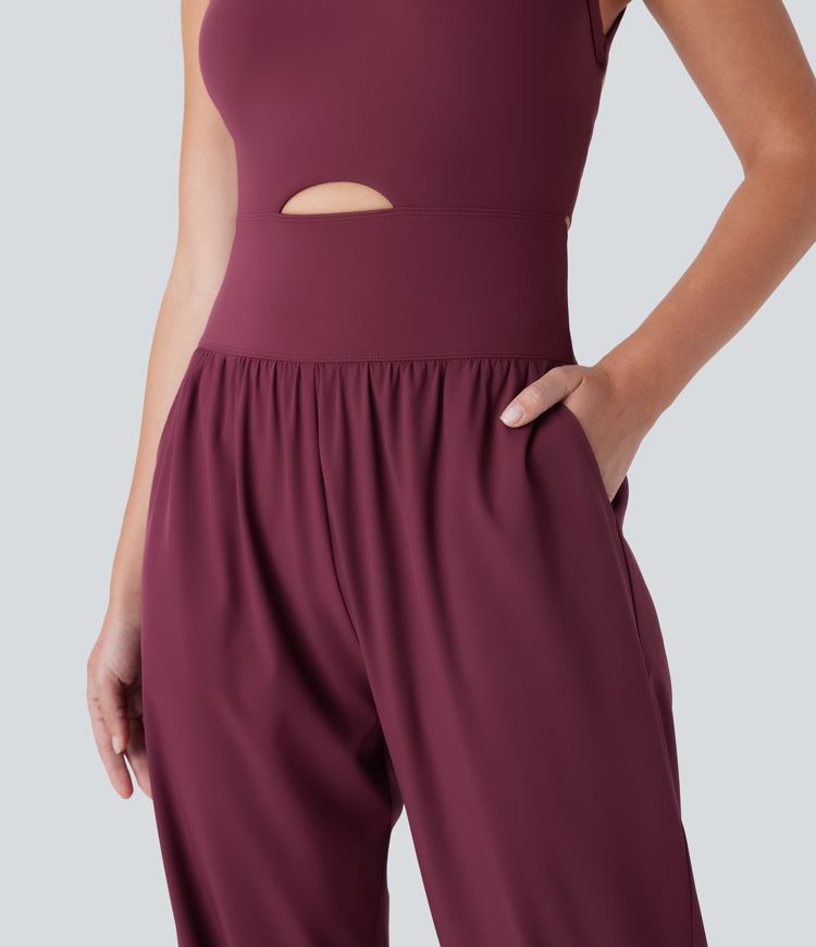 Breezeful™ U Neck Cu Out Tummy Control Pocket Quick Dry Yoga Jumpsuit