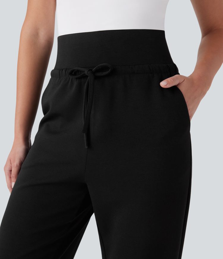 Super High Waisted Drawstring Multiple Pockets Tapered Travel Trousers