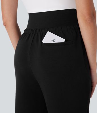 Super High Waisted Drawstring Multiple Pockets Tapered Travel Trousers