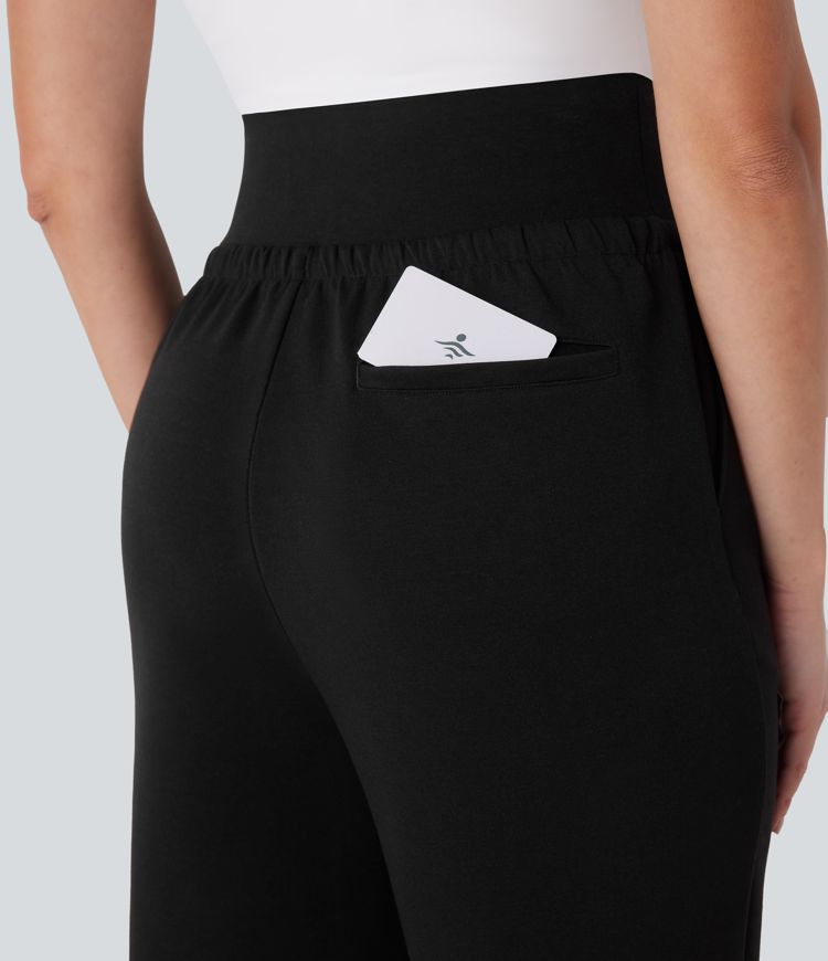 Super High Waisted Drawstring Multiple Pockets Tapered Travel Trousers
