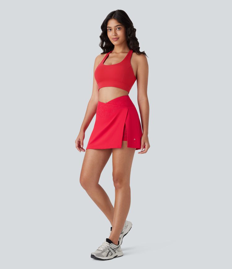 Mini Falda Softlyzero™ Airy tenis tiro alto cruzada 2 en 1 bolsillo lateral abertura encaje contrastante tacto fresco - UPF50+