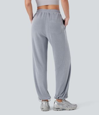 Joggers correr tiro alto cordón ajustable múltiple bolsillo pierna recta