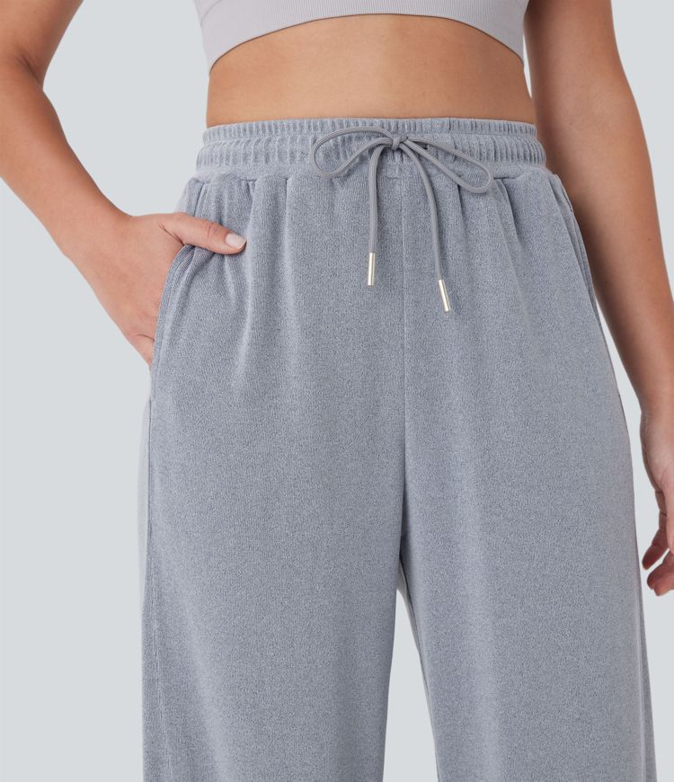 High Waisted Drawstring Pockets Straight Leg Running Joggers