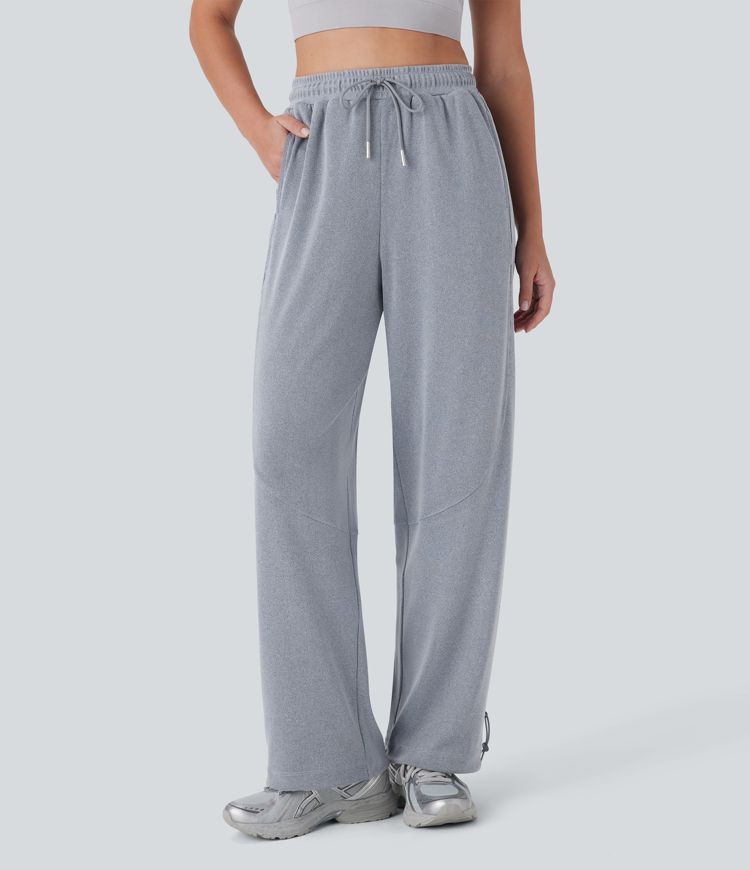 High Waisted Drawstring Pockets Straight Leg Running Joggers