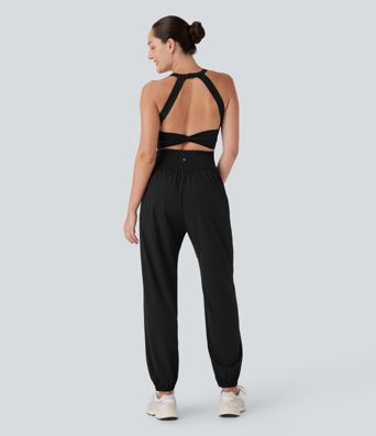Breezeful™ SoCinched U-Ausschnitt Ausgeschnittenes Bauchkontroll-Taschen-Schnell-Trocknender Yoga-Einteiler