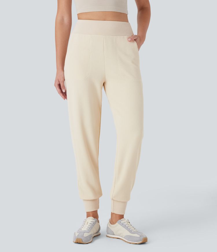 High Waisted Side Pocket Tapered Casual Joggers